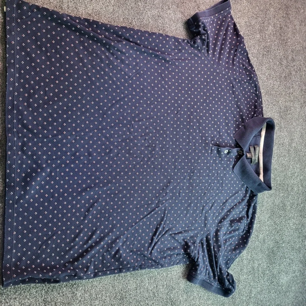 Banana Republic Mens Tall XL Luxury Touch Polo Shirt Navy Geometric Print Standa